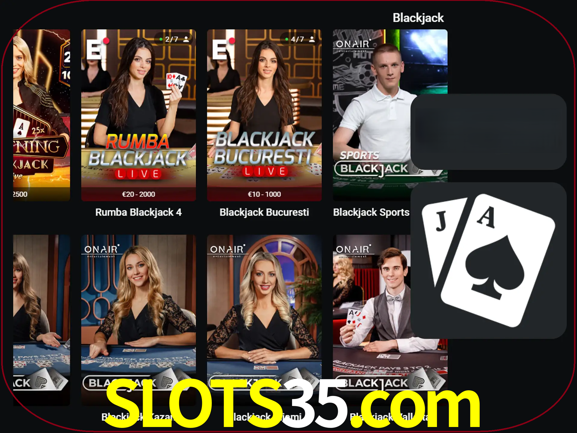 Escolha uma mesa completa de jogadores de blackjack.